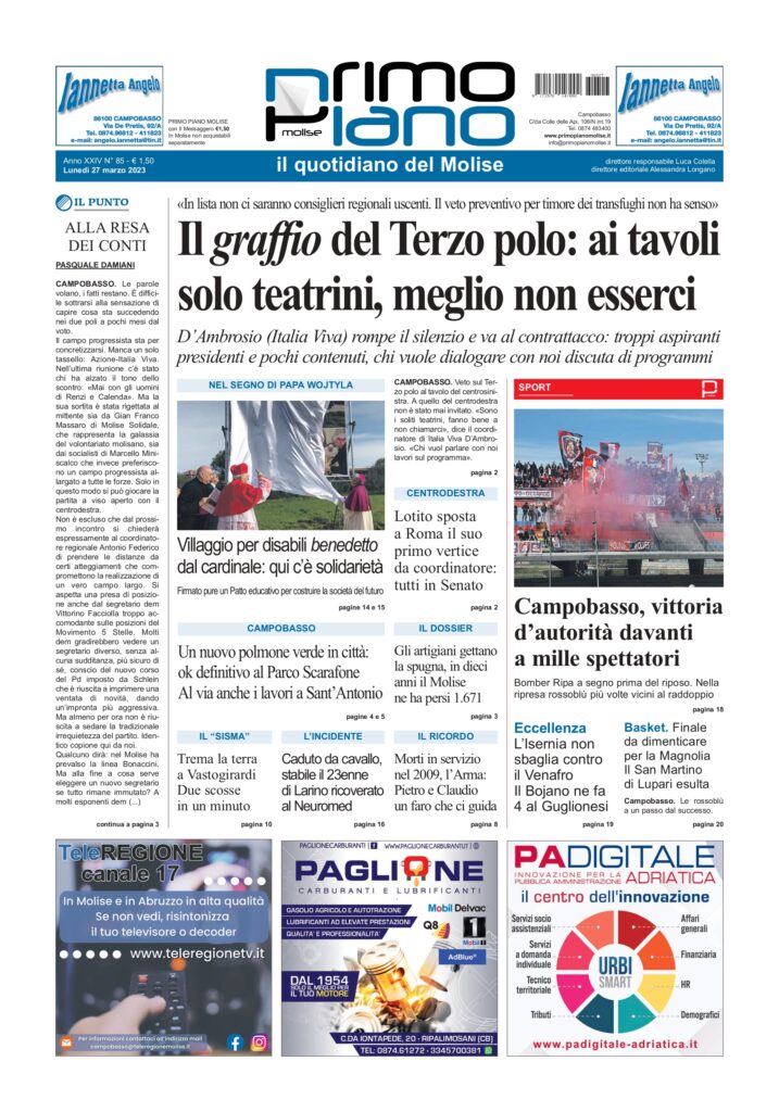 L’edizione completa di Primo Piano Molise del 27 marzo