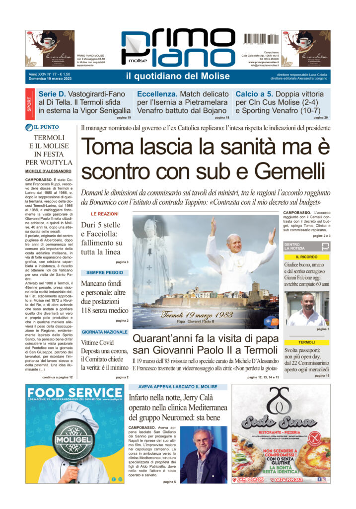 L’edizione completa di Primo Piano Molise del 19 marzo