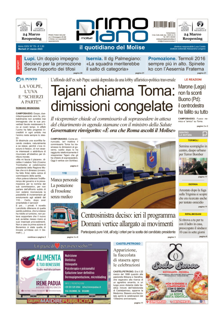L’edizione completa di Primo Piano Molise del 21 marzo