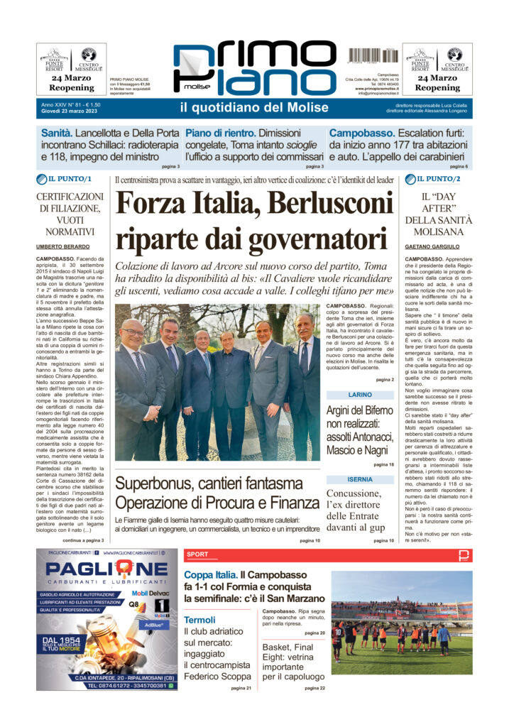 L’edizione completa di Primo Piano Molise del 23 marzo