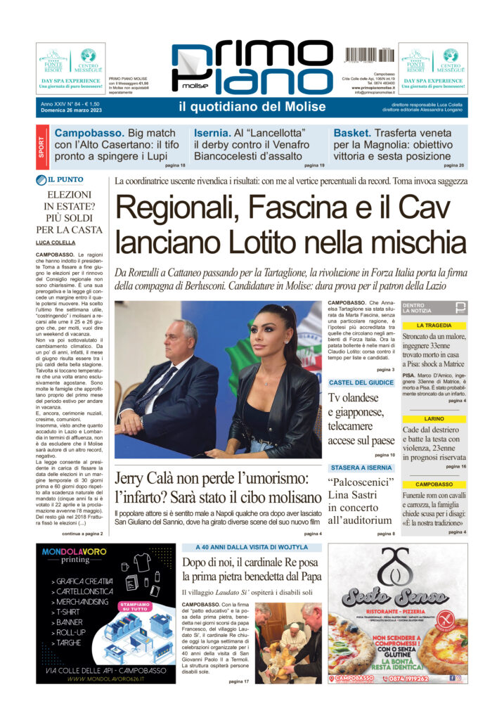 L’edizione completa di Primo Piano Molise del 26 marzo