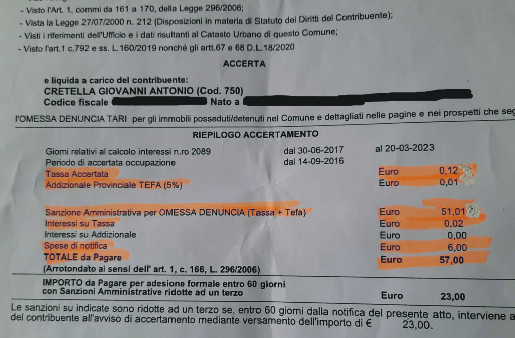 Bojano. Quando la burocrazia supera l’immaginazione: sanzione da 57 euro per una tassa da 13 centesimi