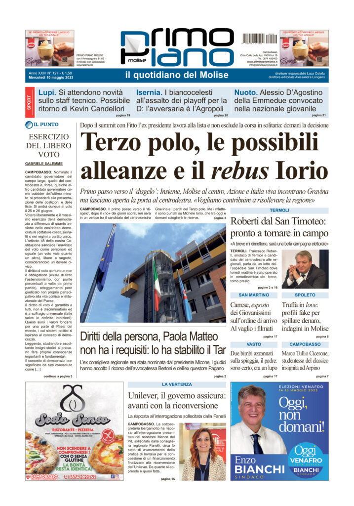 L’edizione completa di Primo Piano Molise del 10 maggio