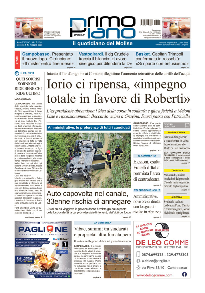 L’edizione completa di Primo Piano Molise del 17 maggio