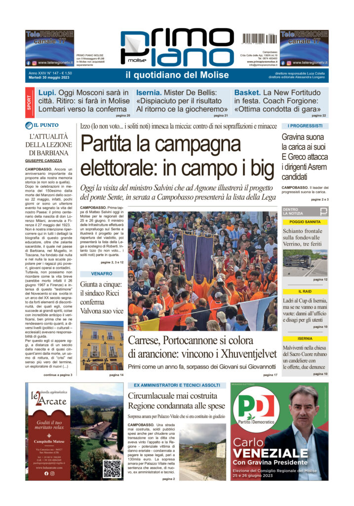 L’edizione completa di Primo Piano Molise del 30 maggio