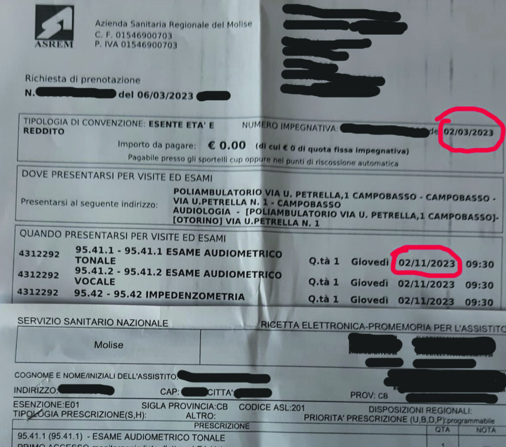 Sanità, attesa di 8 mesi per la visita audiometrica