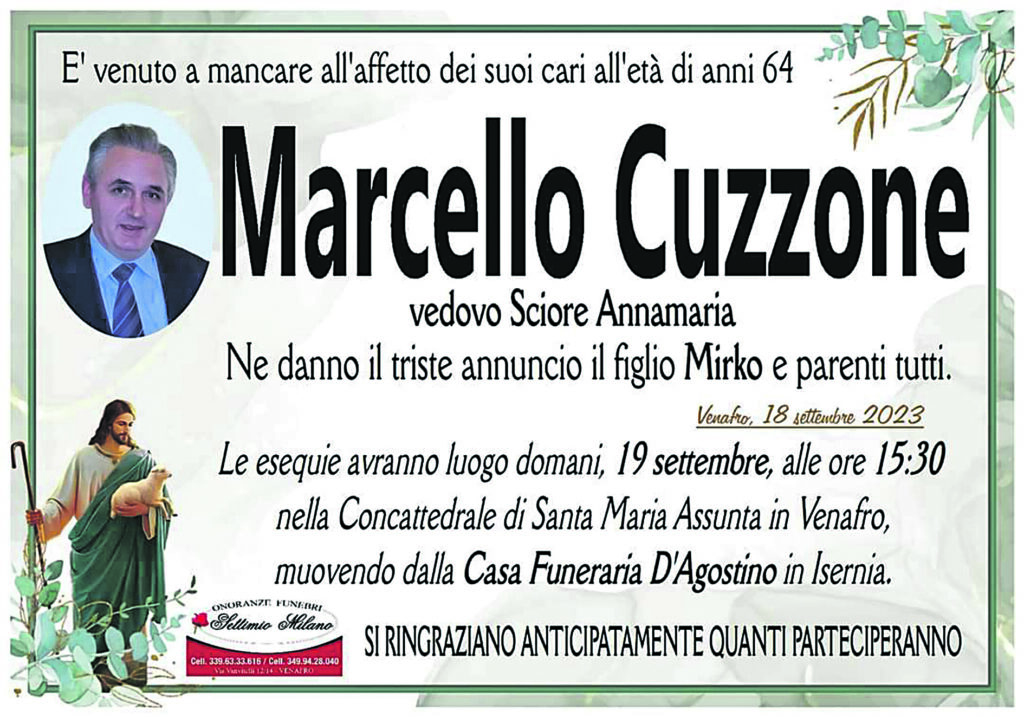 Politica in lutto, Venafro piange la scomparsa di Marcello Cuzzone