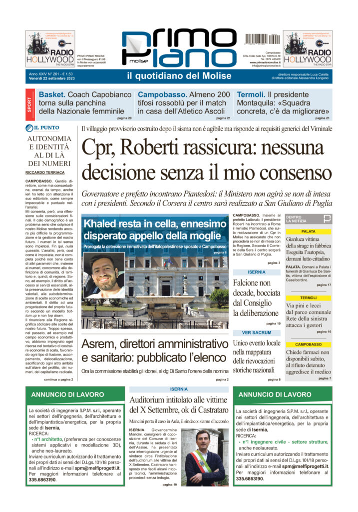 L’edizione completa di Primo Piano Molise del 22 settembre