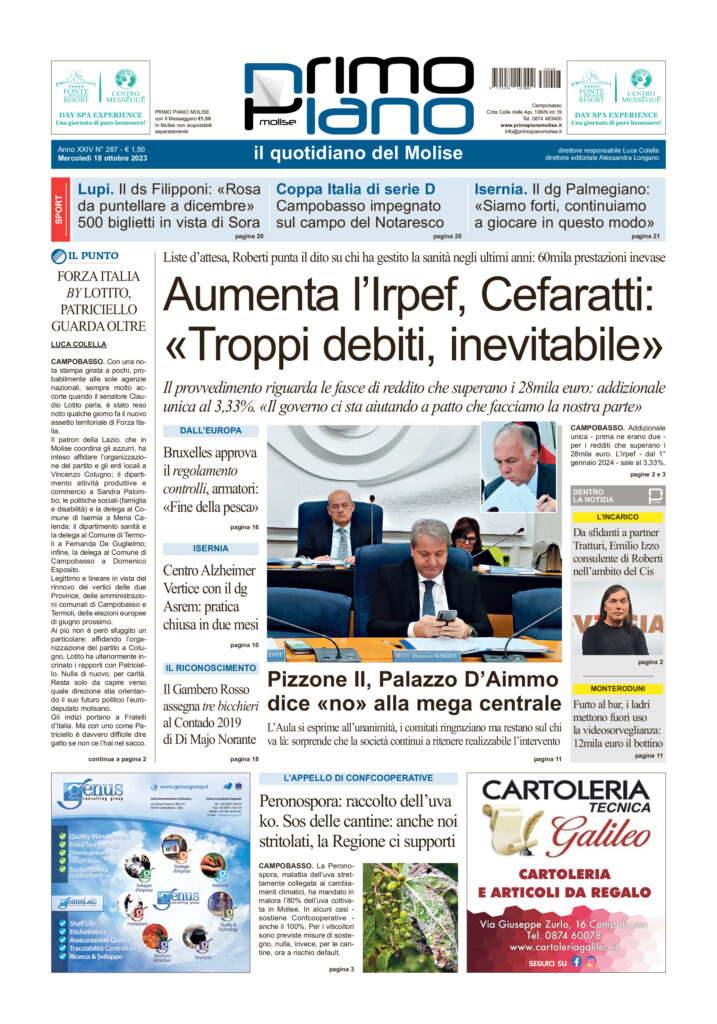 L’edizione completa di Primo Piano Molise del 18 ottobre