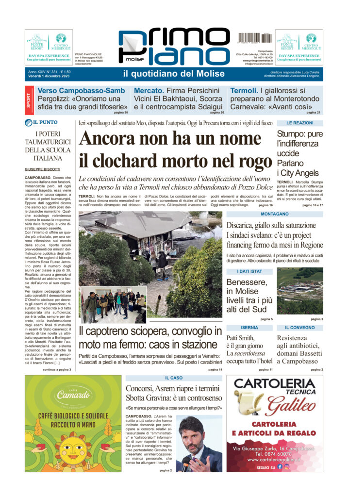 L’edizione completa di Primo Piano Molise del 1° dicembre
