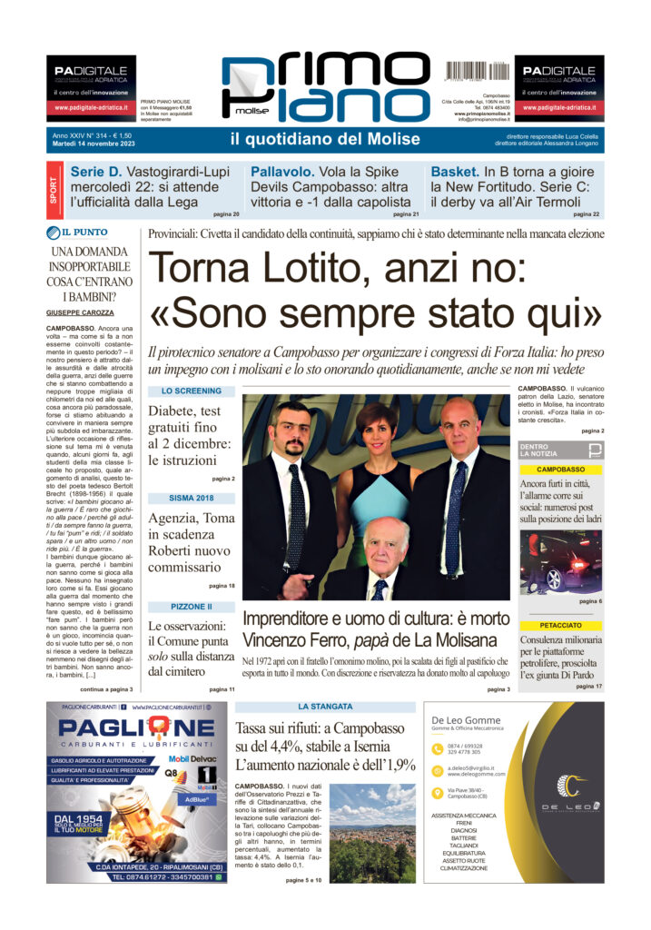 L’edizione completa di Primo Piano Molise del 14 novembre