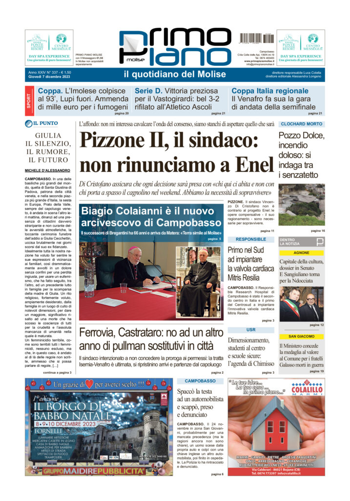 L’edizione completa di Primo Piano Molise del 7 dicembre
