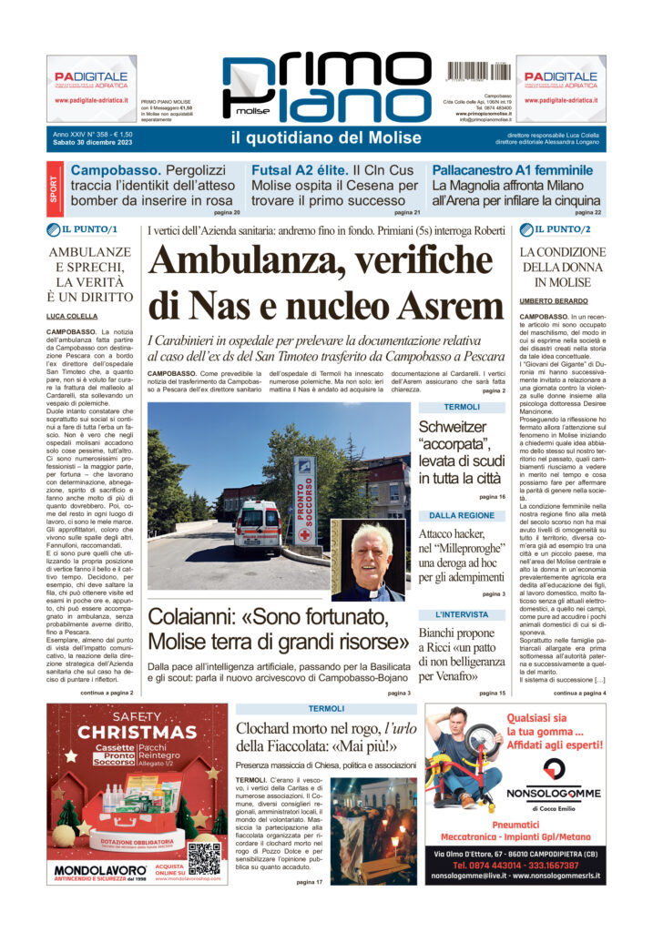 L’edizione completa di Primo Piano Molise del 30 dicembre