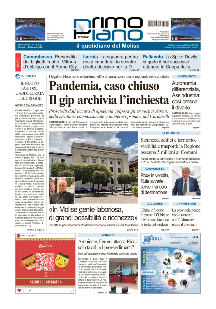 L’edizione completa di Primo Piano Molise del 1° febbraio