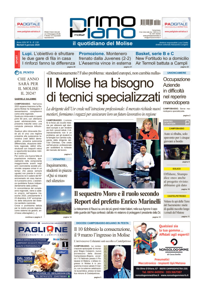 L’edizione completa di Primo Piano Molise del 9 gennaio