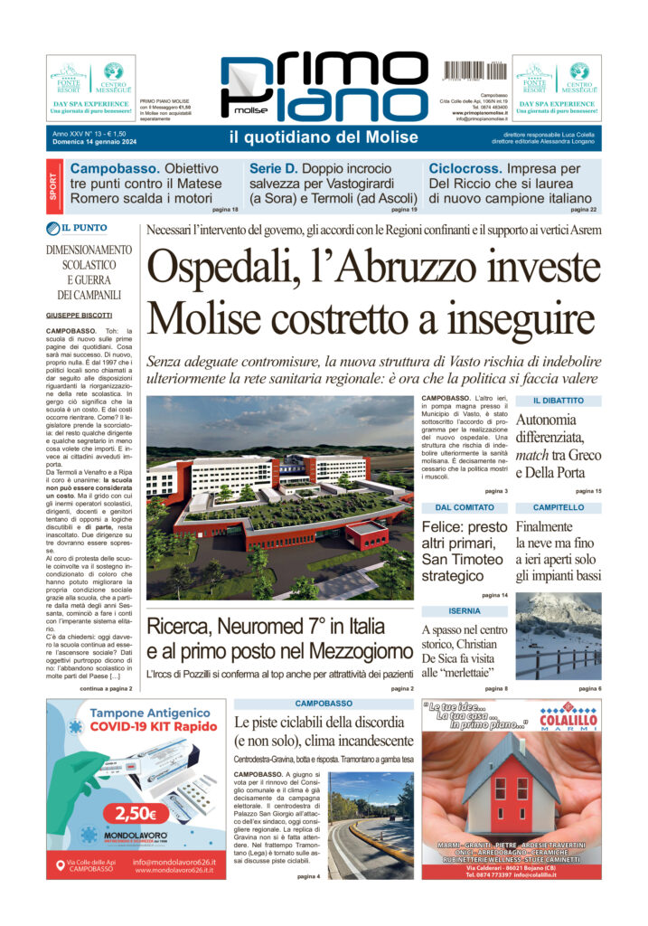 L’edizione completa di Primo Piano Molise del 14 gennaio