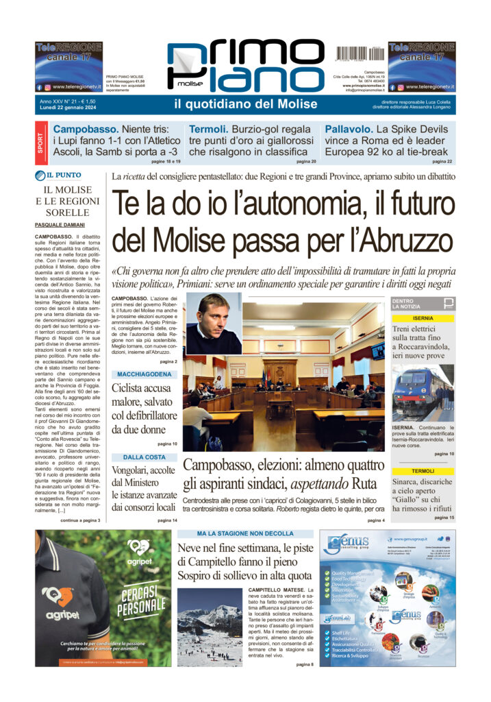 L’edizione completa di Primo Piano Molise del 22 gennaio