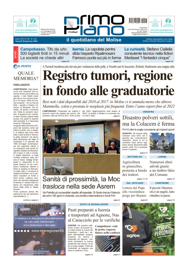 L’edizione completa di Primo Piano Molise del 26 gennaio
