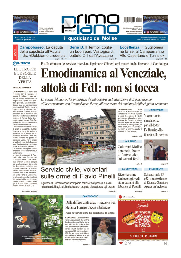 L’edizione completa di Primo Piano Molise del 29 gennaio