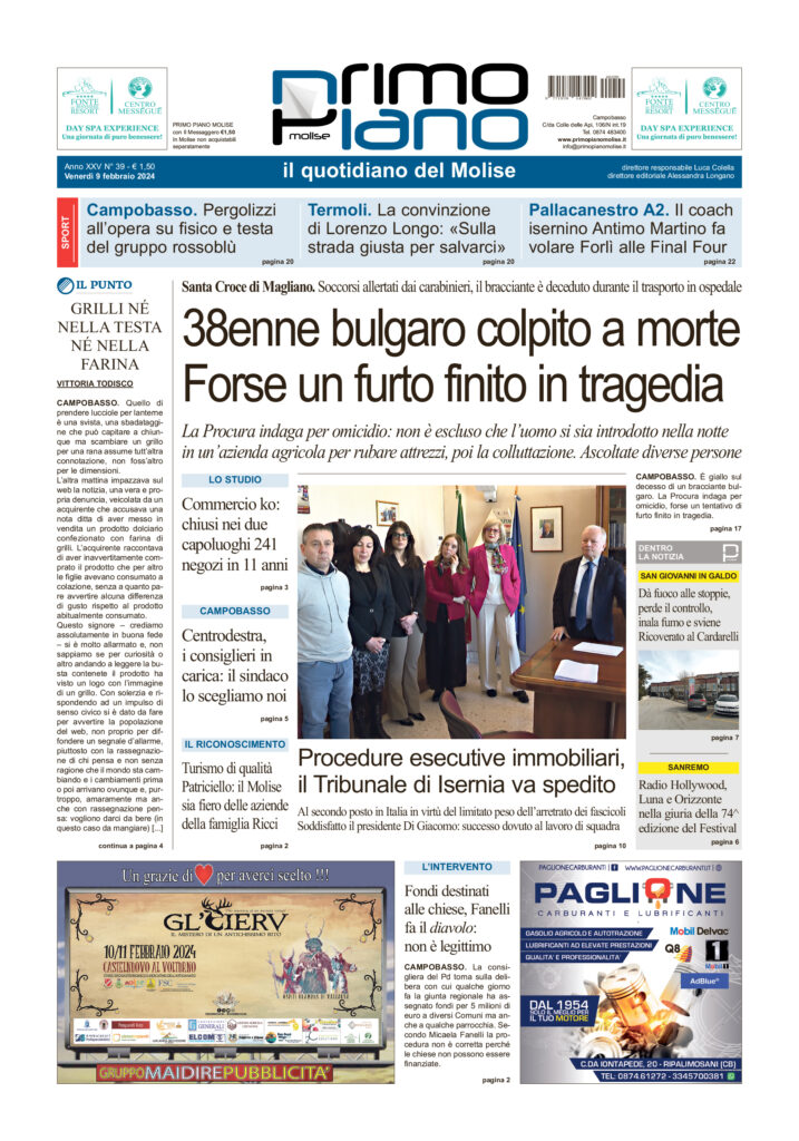 L’edizione completa di Primo Piano Molise del 9 febbraio