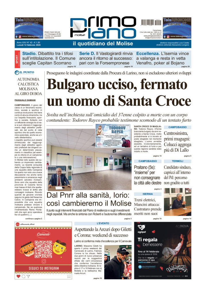 L’edizione completa di Primo Piano Molise del 12 febbraio