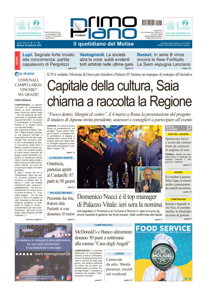 L’edizione completa di Primo Piano Molise del 20 febbraio