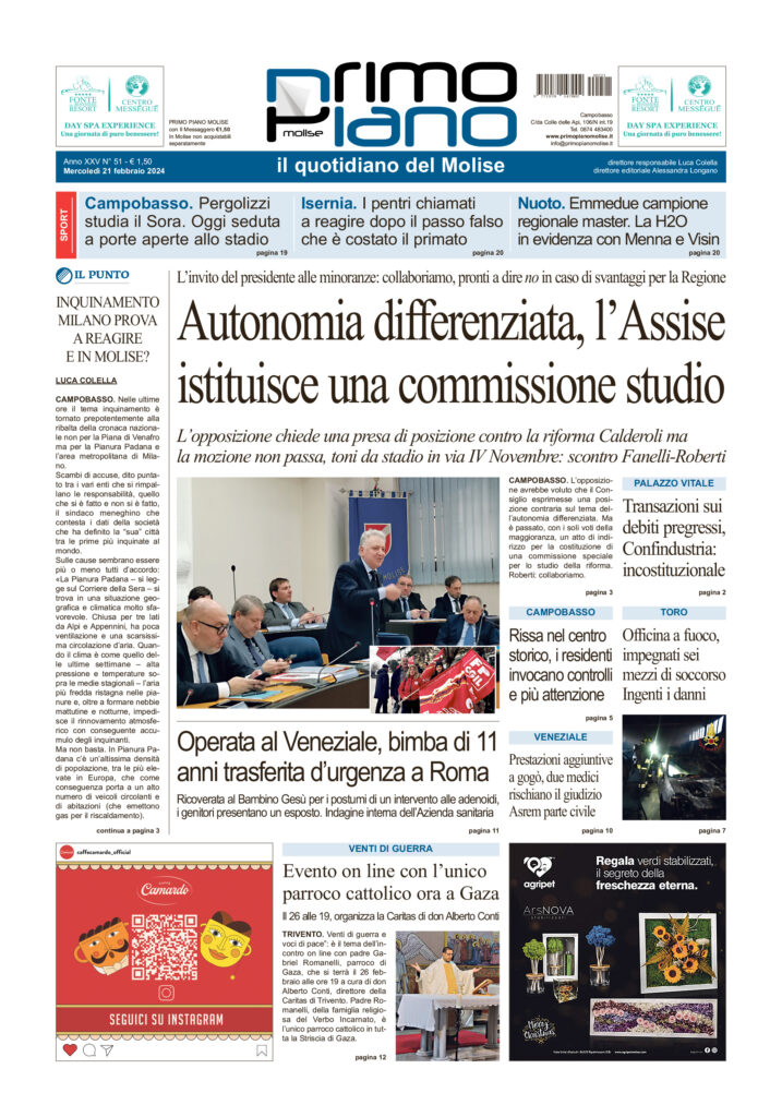 L’edizione completa di Primo Piano Molise del 21 febbraio