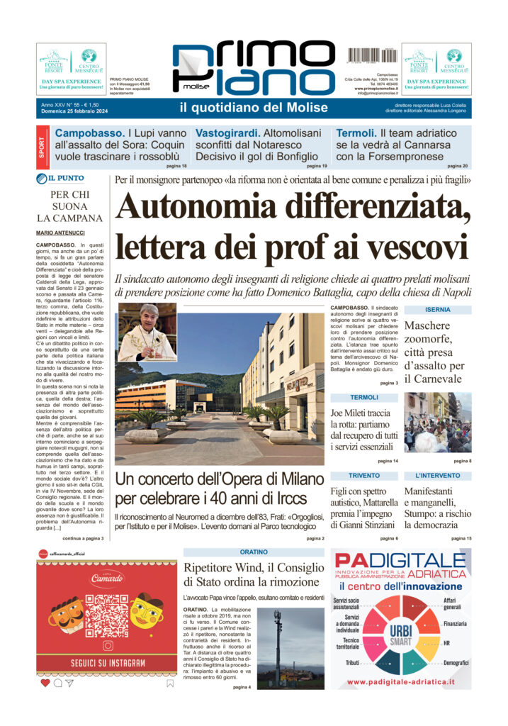 L’edizione completa di Primo Piano Molise del 25 febbraio