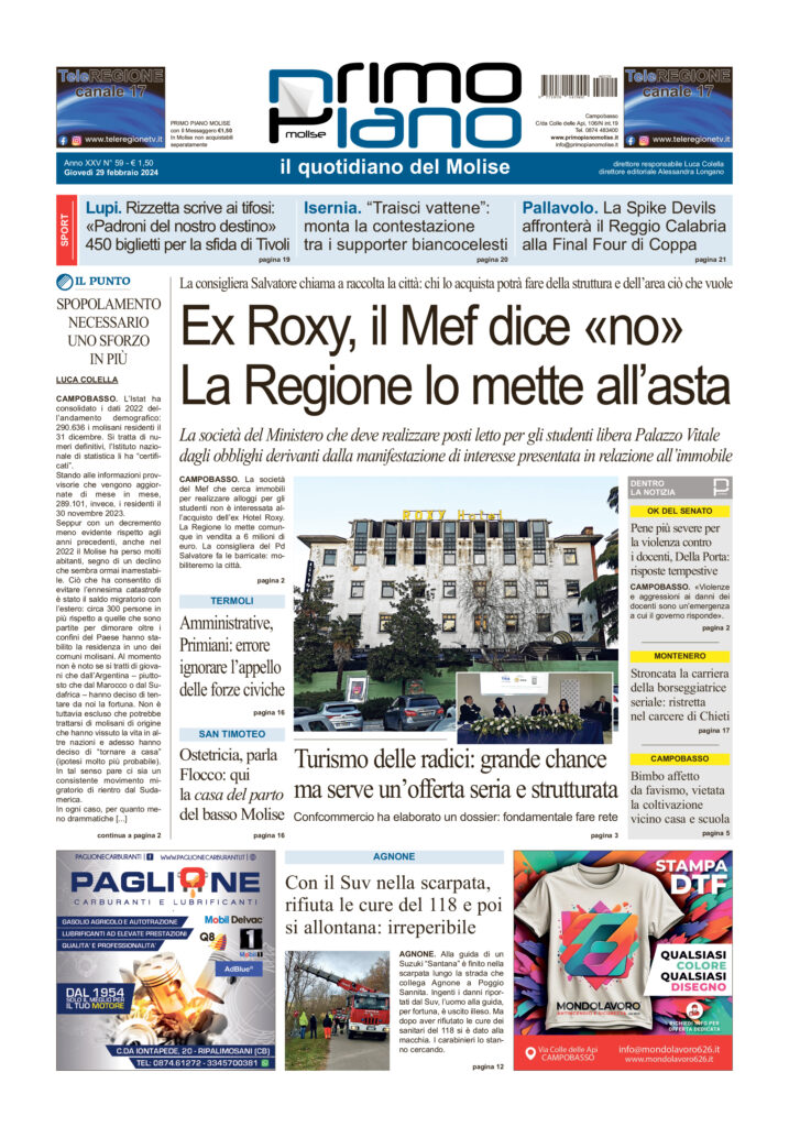 L’edizione completa di Primo Piano Molise del 29 febbraio