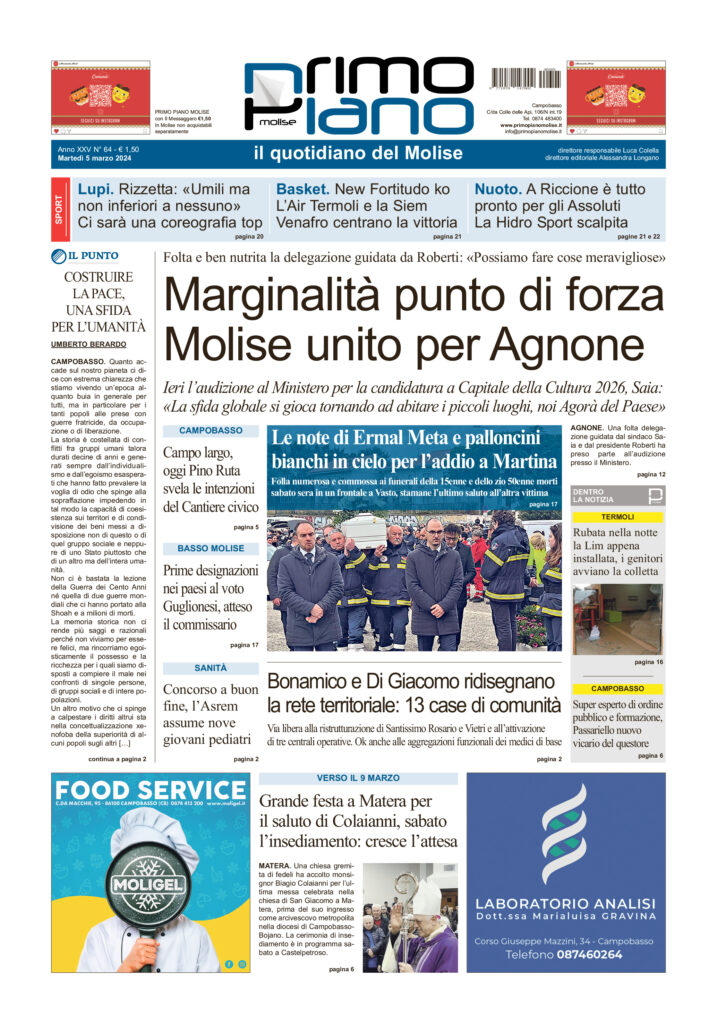 L’edizione completa di Primo Piano Molise del 5 marzo