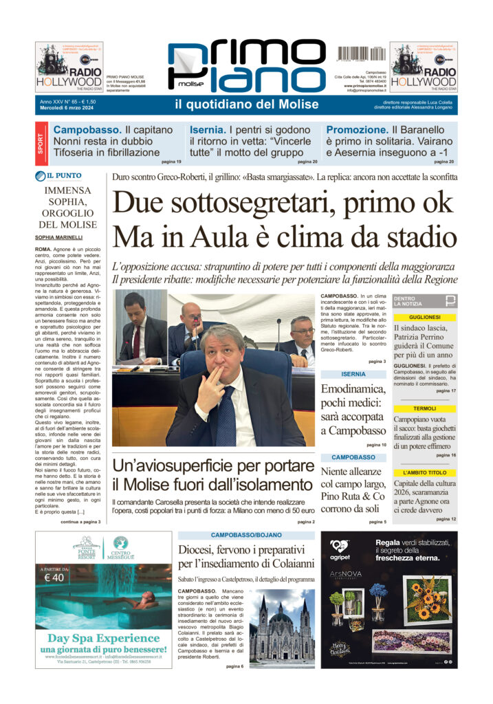 L’edizione completa di Primo Piano Molise del 6 marzo