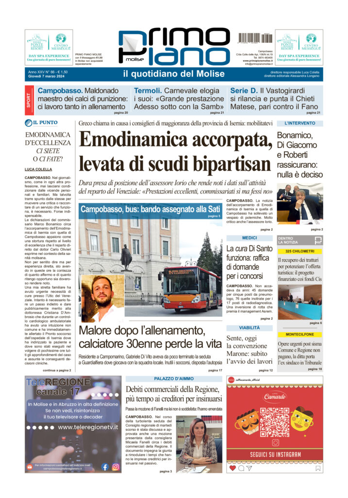 L’edizione completa di Primo Piano Molise del 7 marzo