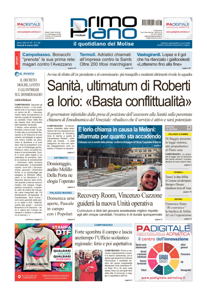 L’edizione completa di Primo Piano Molise del 8 marzo