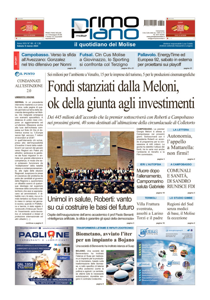 L’edizione completa di Primo Piano Molise del 9 marzo