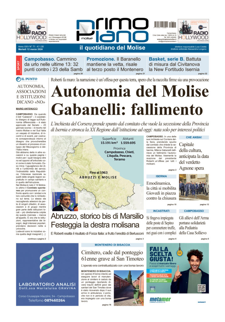 L’edizione completa di Primo Piano Molise del 12 marzo