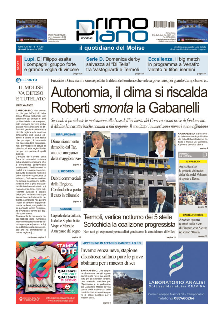 L’edizione completa di Primo Piano Molise del 14 marzo