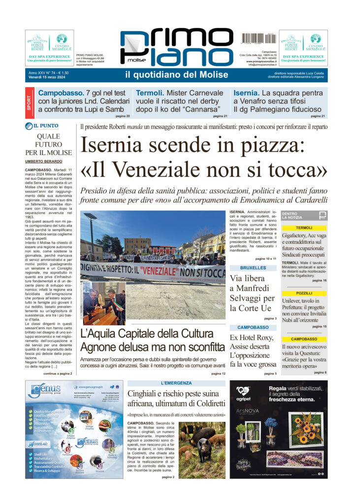 L’edizione completa di Primo Piano Molise del 15 marzo