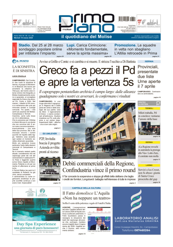 L’edizione completa di Primo Piano Molise del 19 marzo