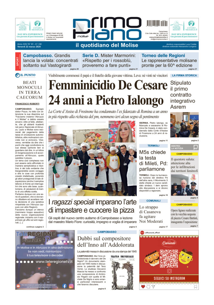 L’edizione completa di Primo Piano Molise del 22 marzo