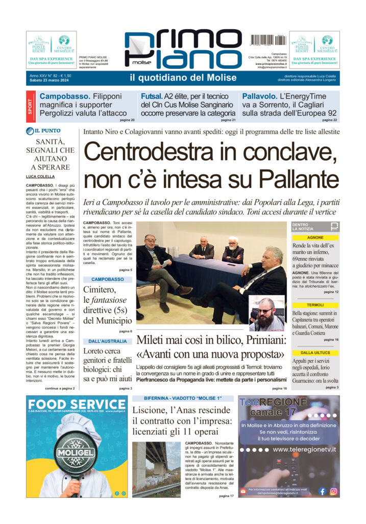 L’edizione completa di Primo Piano Molise del 23 marzo