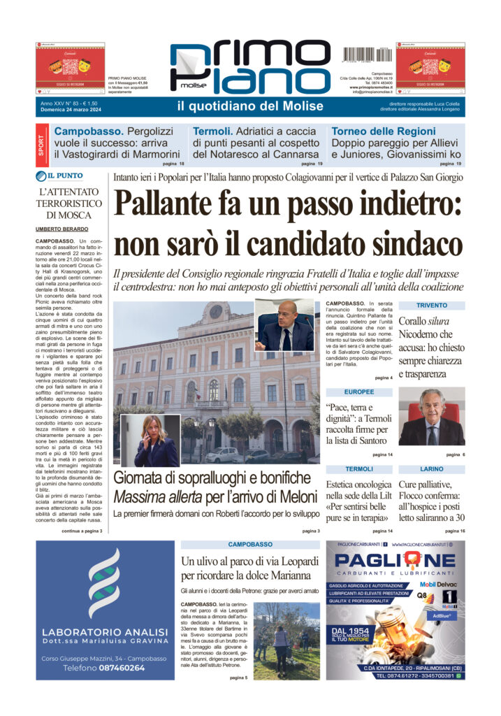 L’edizione completa di Primo Piano Molise del 24 marzo