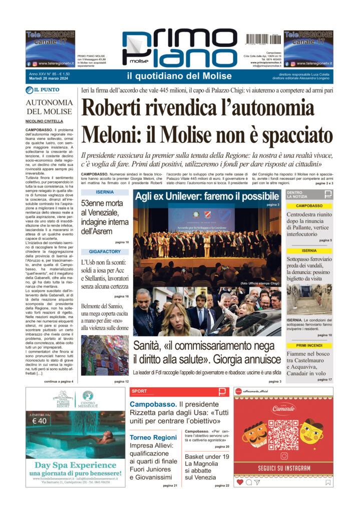 L’edizione completa di Primo Piano Molise del 26 marzo