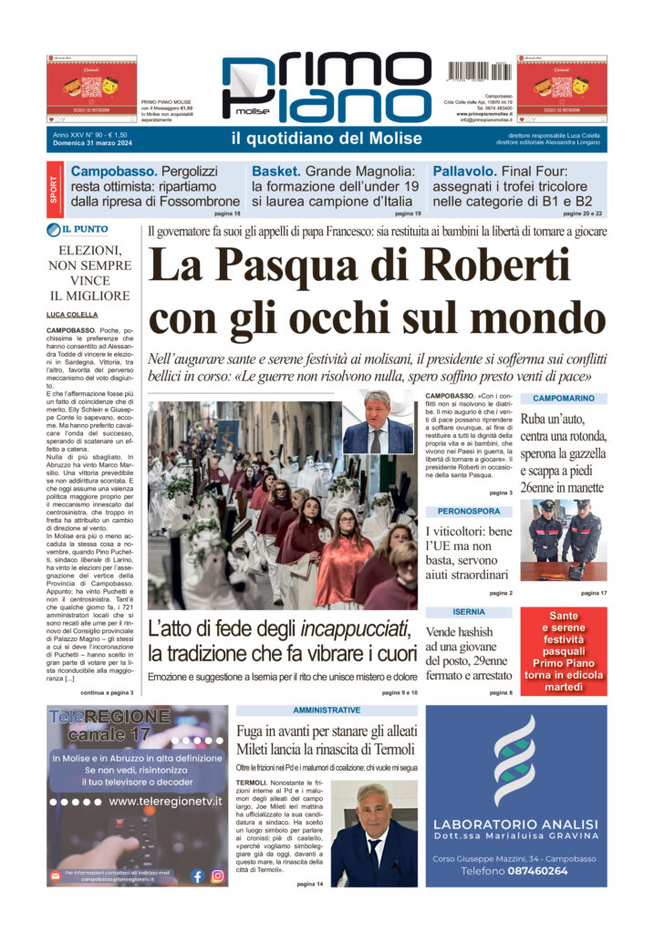 L’edizione completa di Primo Piano Molise del 31 marzo