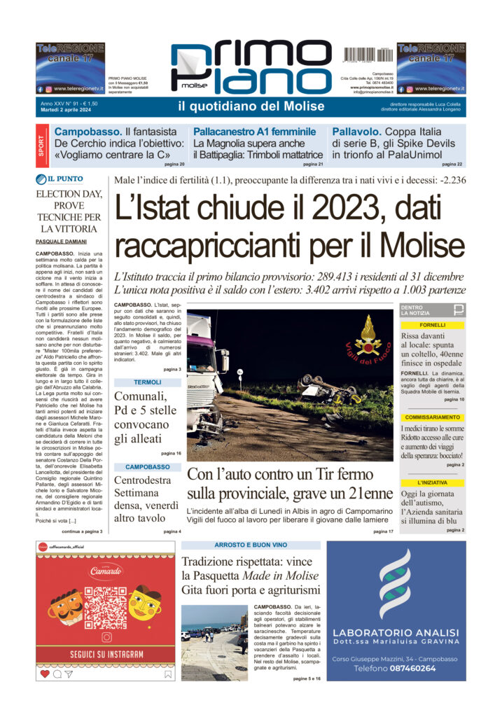 L’edizione completa di Primo Piano Molise del 2 aprile
