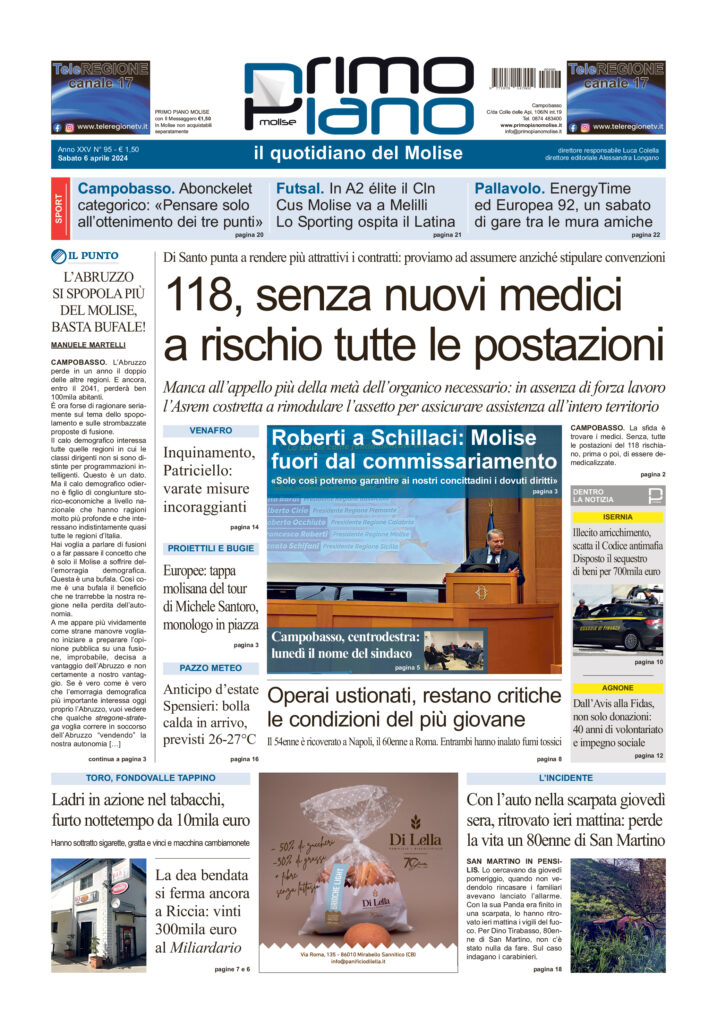 L’edizione completa di Primo Piano Molise del 6 aprile