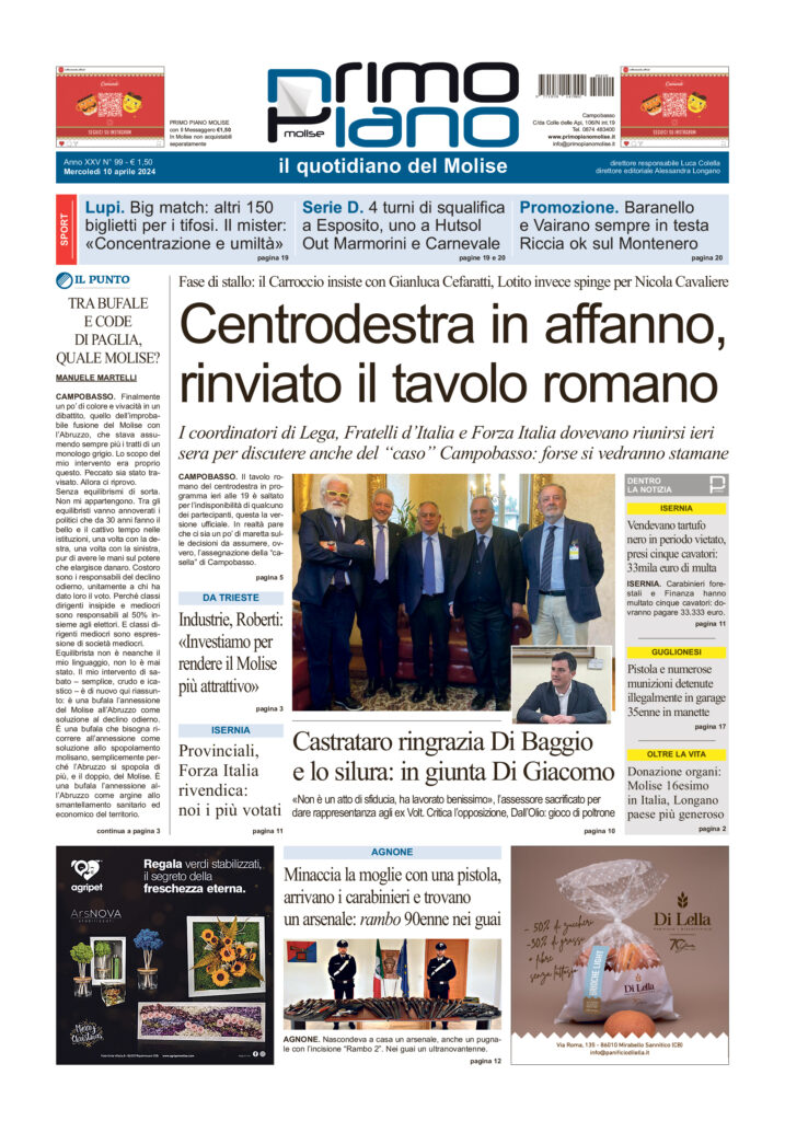 L’edizione completa di Primo Piano Molise del 10 aprile