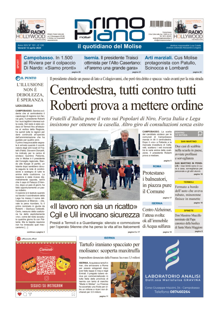 L’edizione completa di Primo Piano Molise del 12 aprile