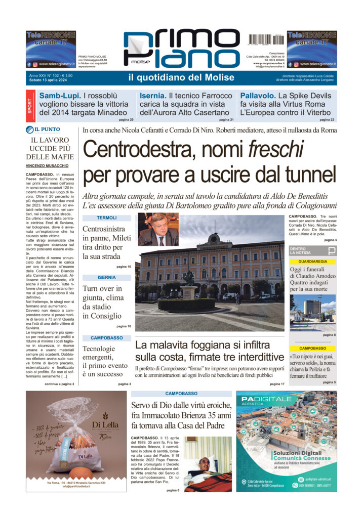 L’edizione completa di Primo Piano Molise del 13 aprile