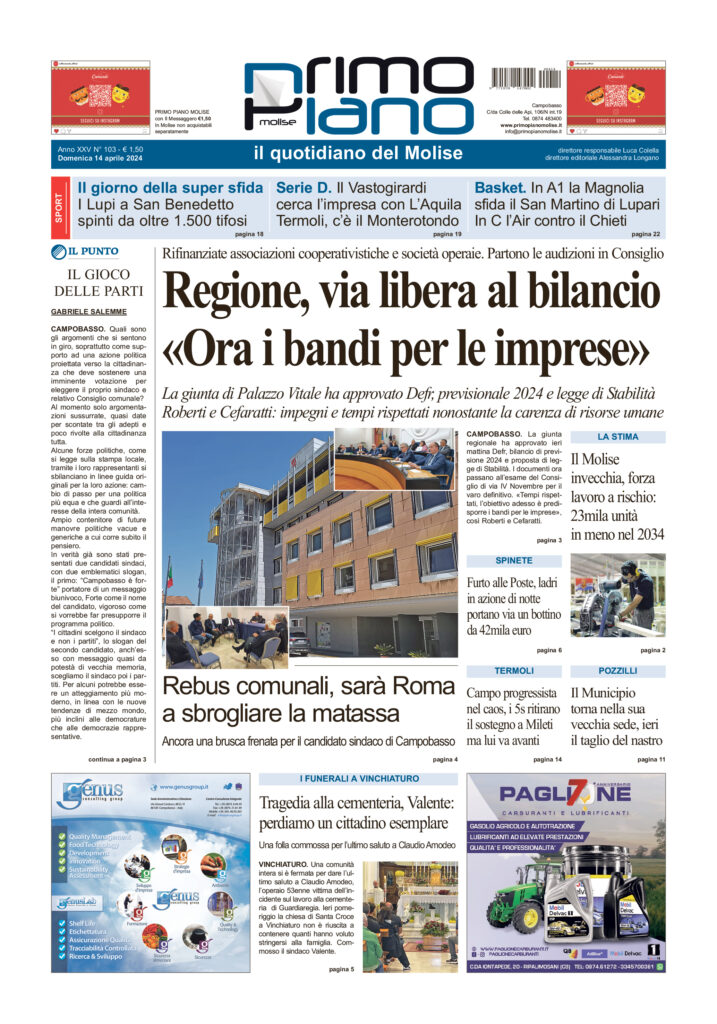 L’edizione completa di Primo Piano Molise del 14 aprile