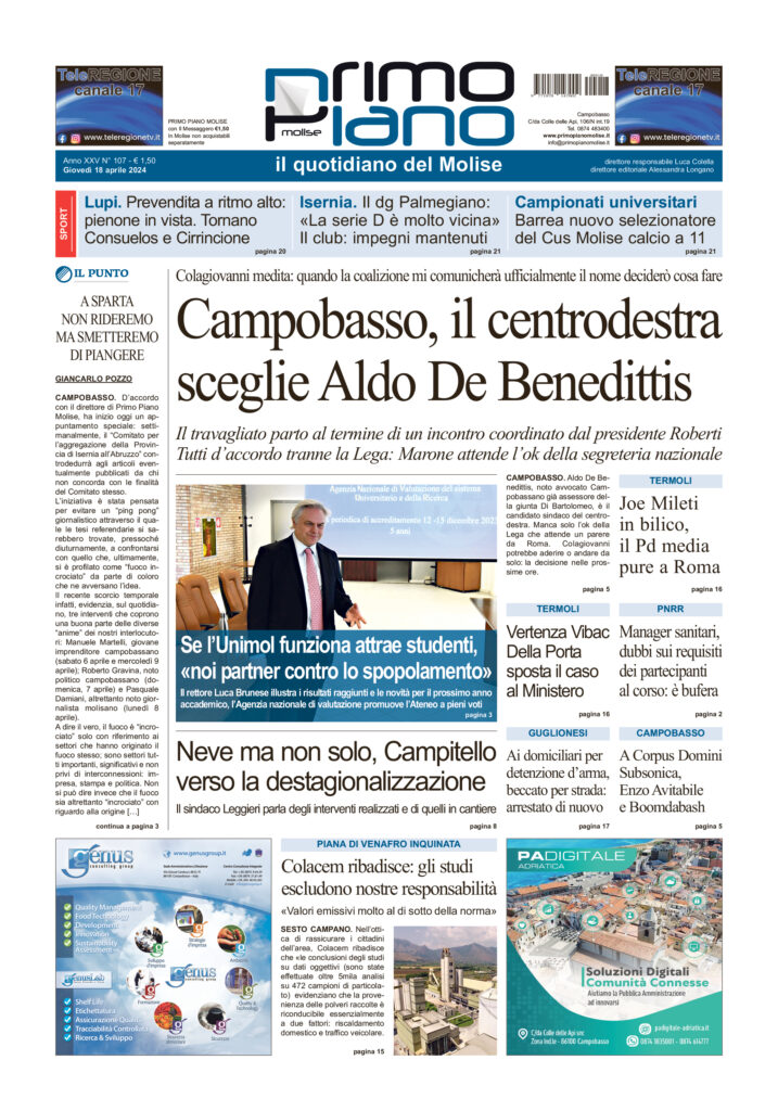 L’edizione completa di Primo Piano Molise del 18 aprile